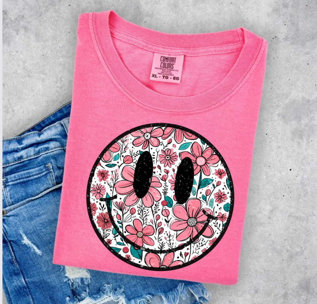 Hot Pink Daisy Smiley Tee