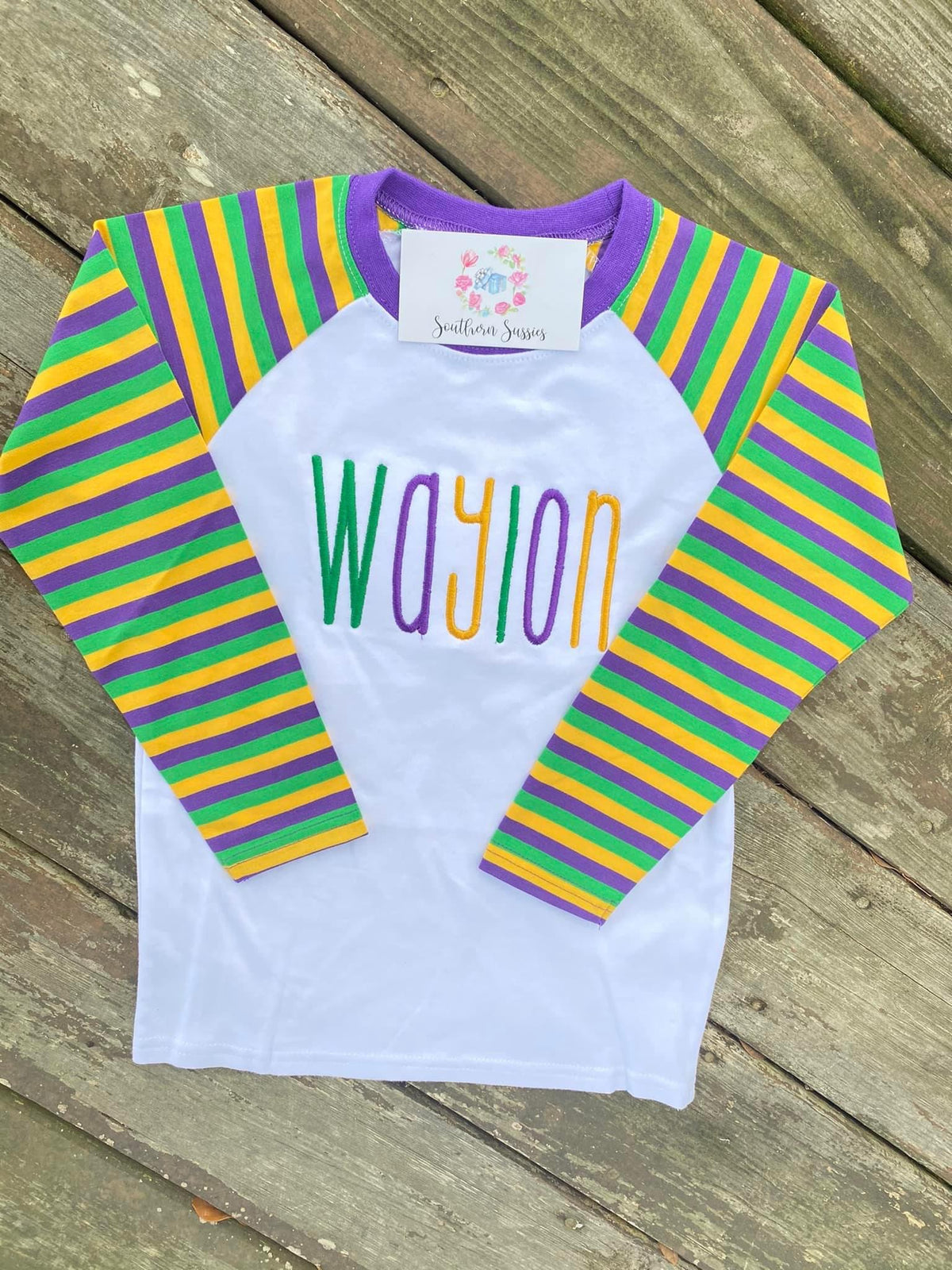 Mardi Gras Multi Color Name Raglan