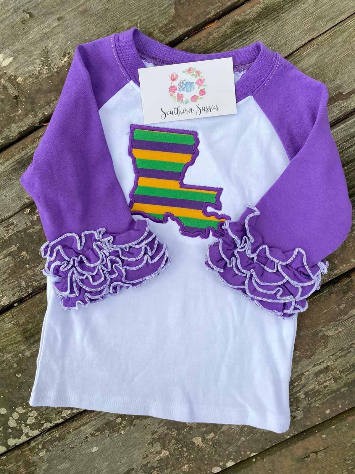 Mardi Gras Stripe LA Applique Raglan